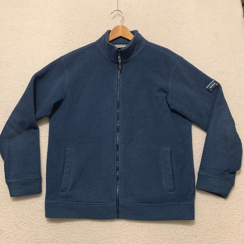 Orvis Full Zip Fleece Jacket Mens M Mockneck Pocket Logo Patch Gorpcore Blue